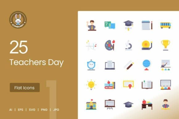 25 Teachers Day Flat Multicolor Icons for Bright Brand Graphics