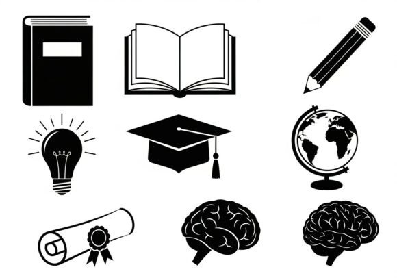 Black and White Education School Book Graphics