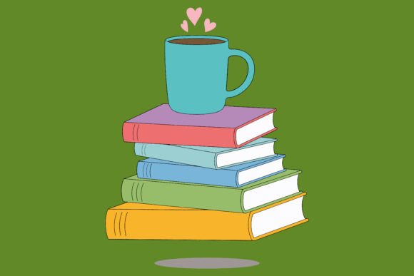 Coffee Mug with Hearts on Books Clipart Graphics