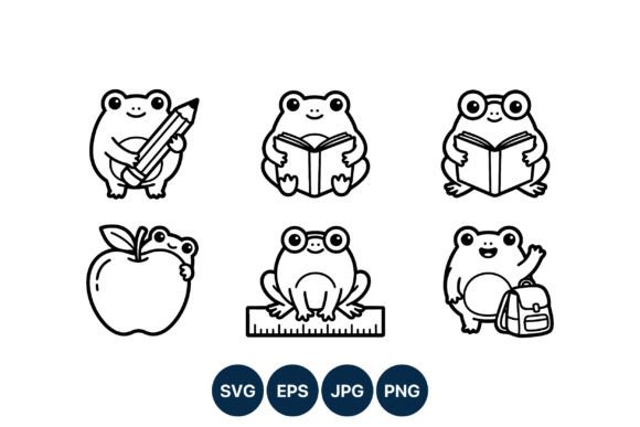 Cute Frog School Education Icons: Graphics & Illustrations