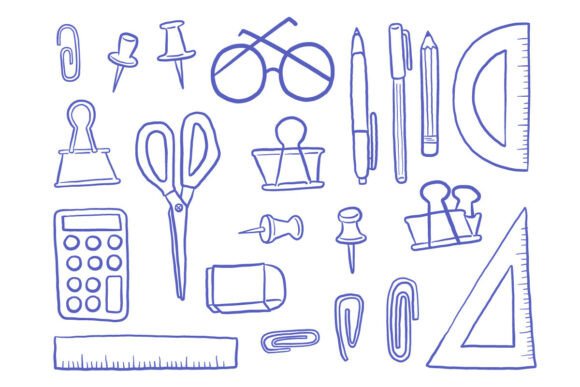 Hand Drawn Office Stationery Tool Icon Set: Graphics and Icons for Branding and Design Projects