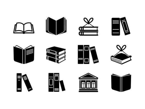 Library Books Vector Silhouette Set: Graphics for Crafts