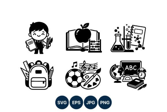 School Education Icons Bundle Black: Graphics & Illustrations