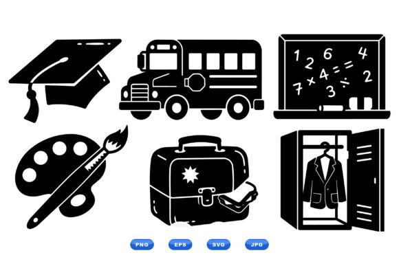 School Education Icons SVG Set for Crafts Graphics