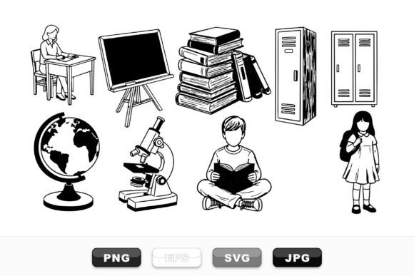 School Education Sketch Set: Graphics for Crafts Blogs