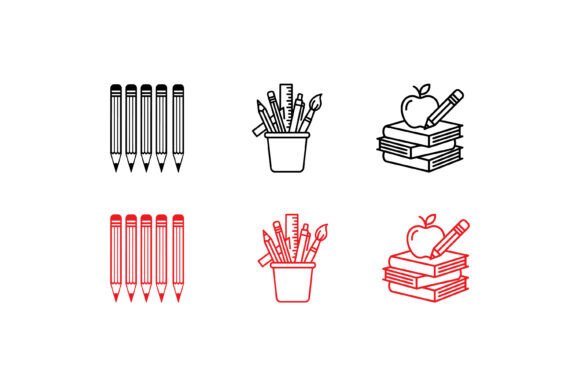 School Supplies Pencil Books Icon Set for Graphics & Crafts