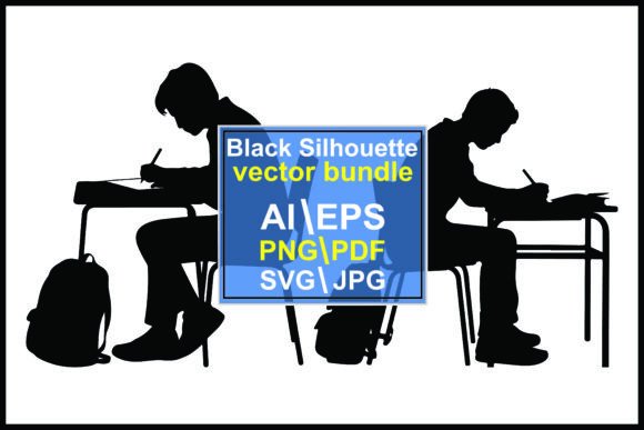 Silhouette Students at Desks Writing Graphics & Illustrations
