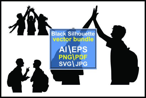 Silhouettes Children Teens Celebrating: Graphics & Illustrations