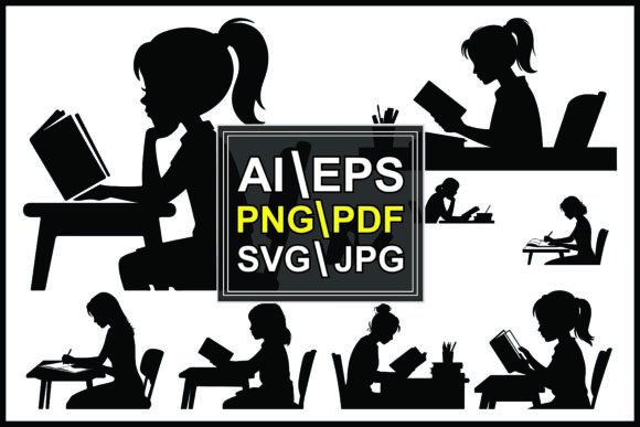 Silhouettes Girls Reading Graphics & Illustrations Review