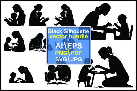 Silhouettes of Adults Children Reading Graphics for Heartfelt Brand Illustrations