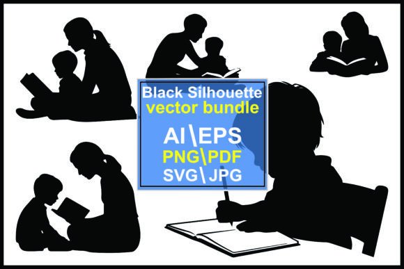 Silhouettes of People Reading Writing Graphics & Illustrations