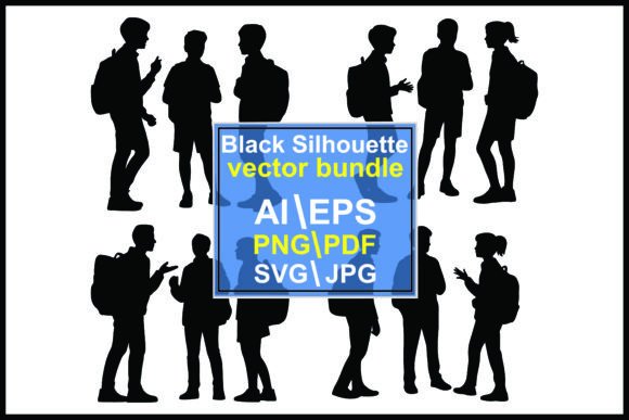 Silhouettes of Students with Backpacks Graphics & Illustrations