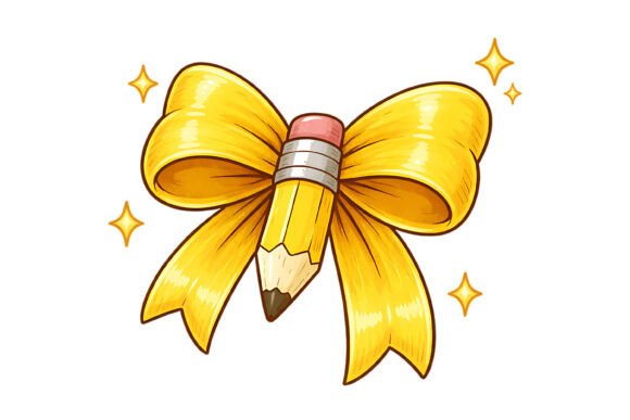 Yellow Pencil Bow Sparkle School SVG Graphics & T-Shirt Designs
